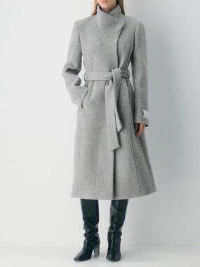 Babaton Atelier The Connor Long Coat Ladies M Light Heather Grey Virgin Wool VGC